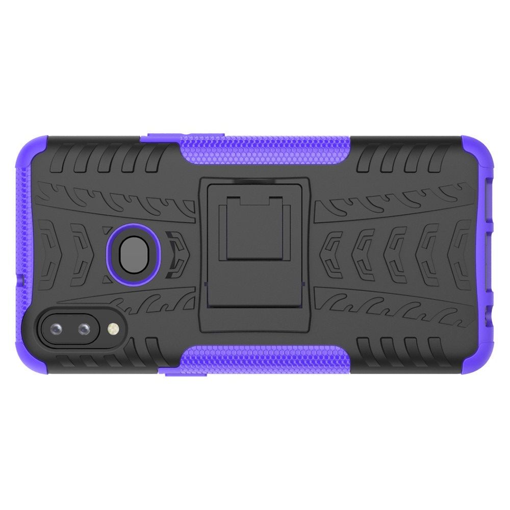 Двухкомпонентный Противоскользящий Гибридный Противоударный Чехол для Samsung Galaxy A10s с Подставкой Фиолетовый