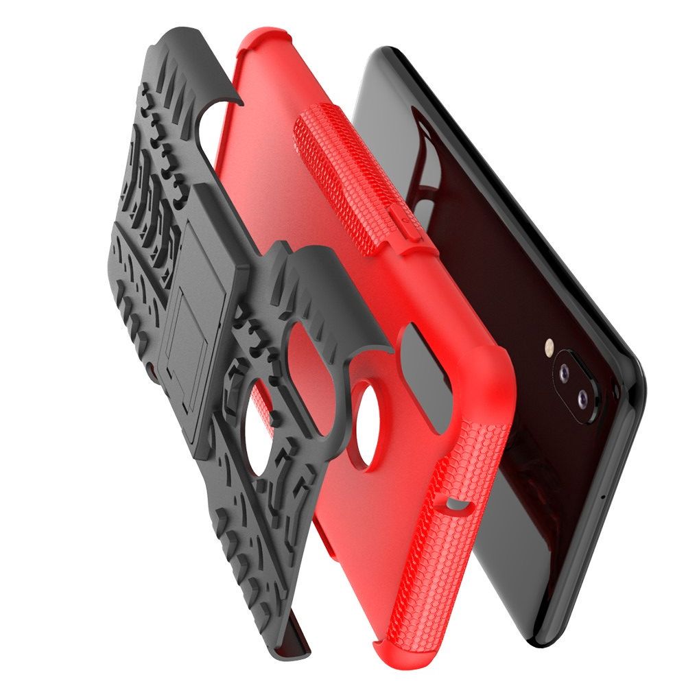 Двухкомпонентный Противоскользящий Гибридный Противоударный Чехол для Samsung Galaxy A10s с Подставкой Красный