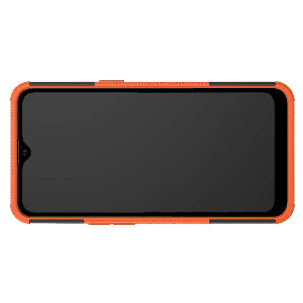 Двухкомпонентный Противоскользящий Гибридный Противоударный Чехол для Samsung Galaxy A10s с Подставкой Оранжевый