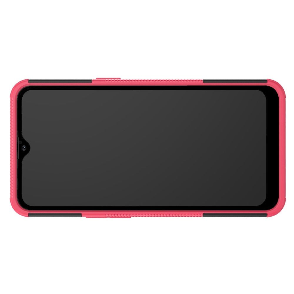 Двухкомпонентный Противоскользящий Гибридный Противоударный Чехол для Samsung Galaxy A10s с Подставкой Розовый