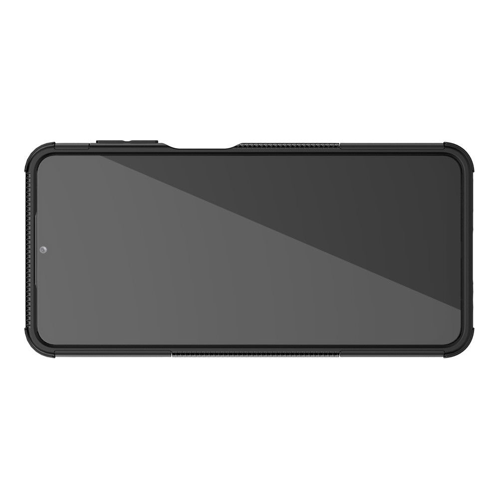 Двухкомпонентный Противоскользящий Гибридный Противоударный Чехол для Samsung Galaxy A12 с Подставкой Черный