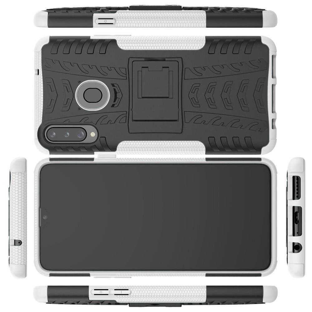 Двухкомпонентный Противоскользящий Гибридный Противоударный Чехол для Samsung Galaxy A20s с Подставкой Белый