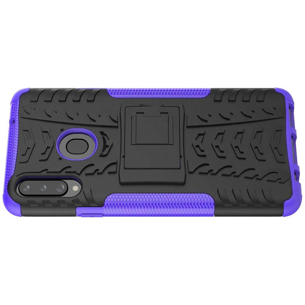Двухкомпонентный Противоскользящий Гибридный Противоударный Чехол для Samsung Galaxy A20s с Подставкой Фиолетовый