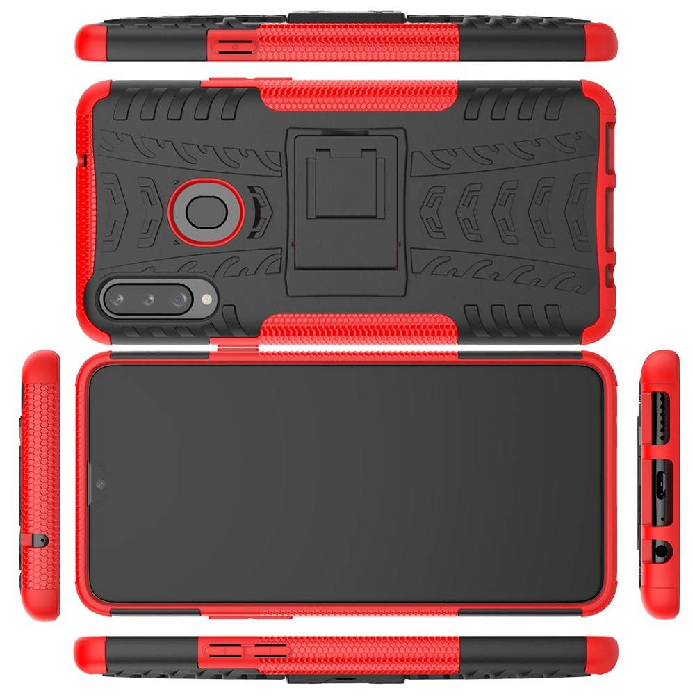 Двухкомпонентный Противоскользящий Гибридный Противоударный Чехол для Samsung Galaxy A20s с Подставкой Красный