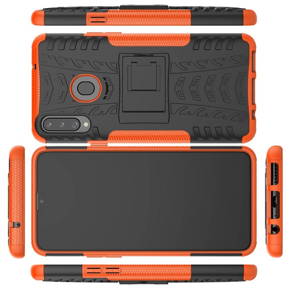 Двухкомпонентный Противоскользящий Гибридный Противоударный Чехол для Samsung Galaxy A20s с Подставкой Оранжевый