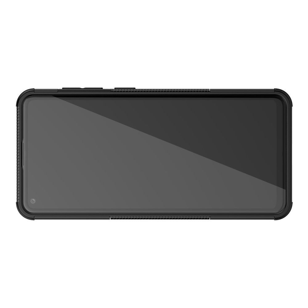 Двухкомпонентный Противоскользящий Гибридный Противоударный Чехол для Samsung Galaxy A21s с Подставкой Черный
