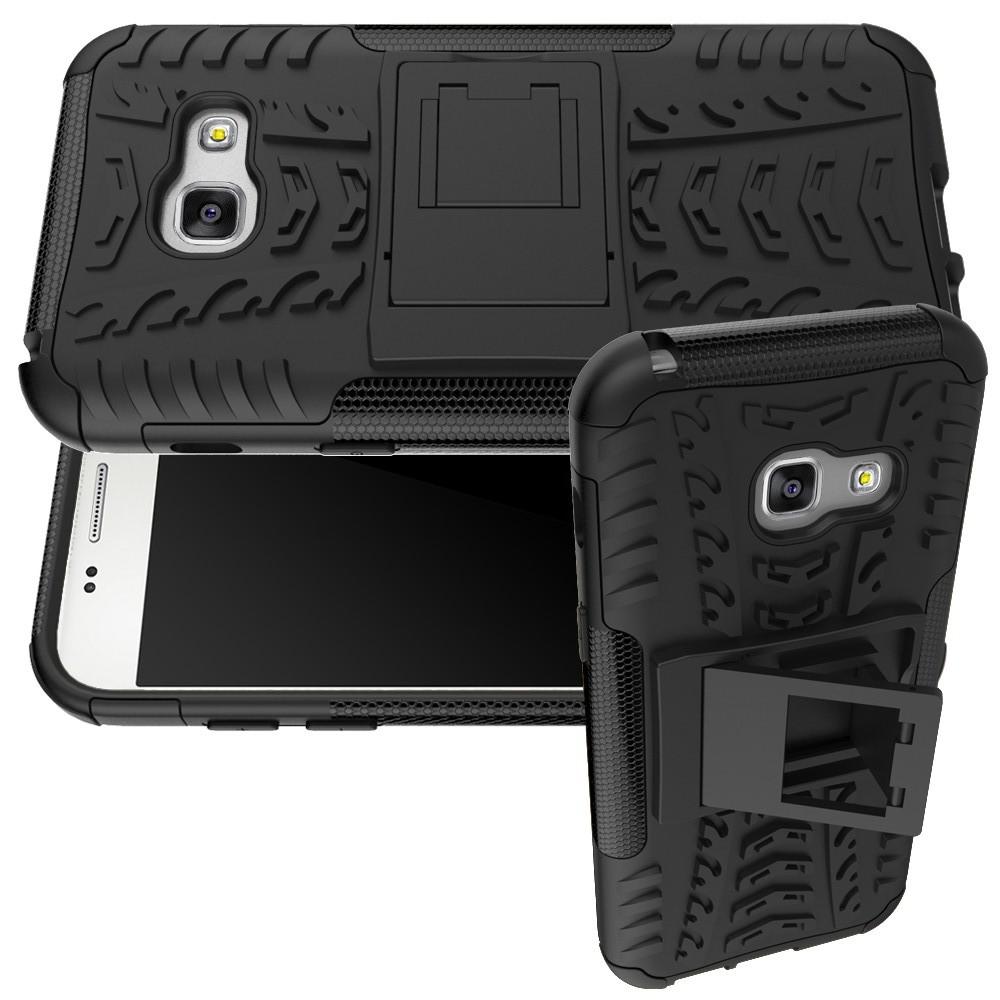 Двухкомпонентный Противоскользящий Гибридный Противоударный Чехол для Samsung Galaxy A3 2017 SM-A320F с Подставкой Черный