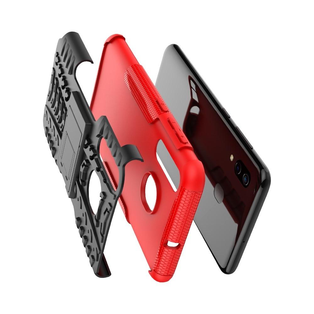 Двухкомпонентный Противоскользящий Гибридный Противоударный Чехол для Samsung Galaxy A30 / A20 с Подставкой Красный