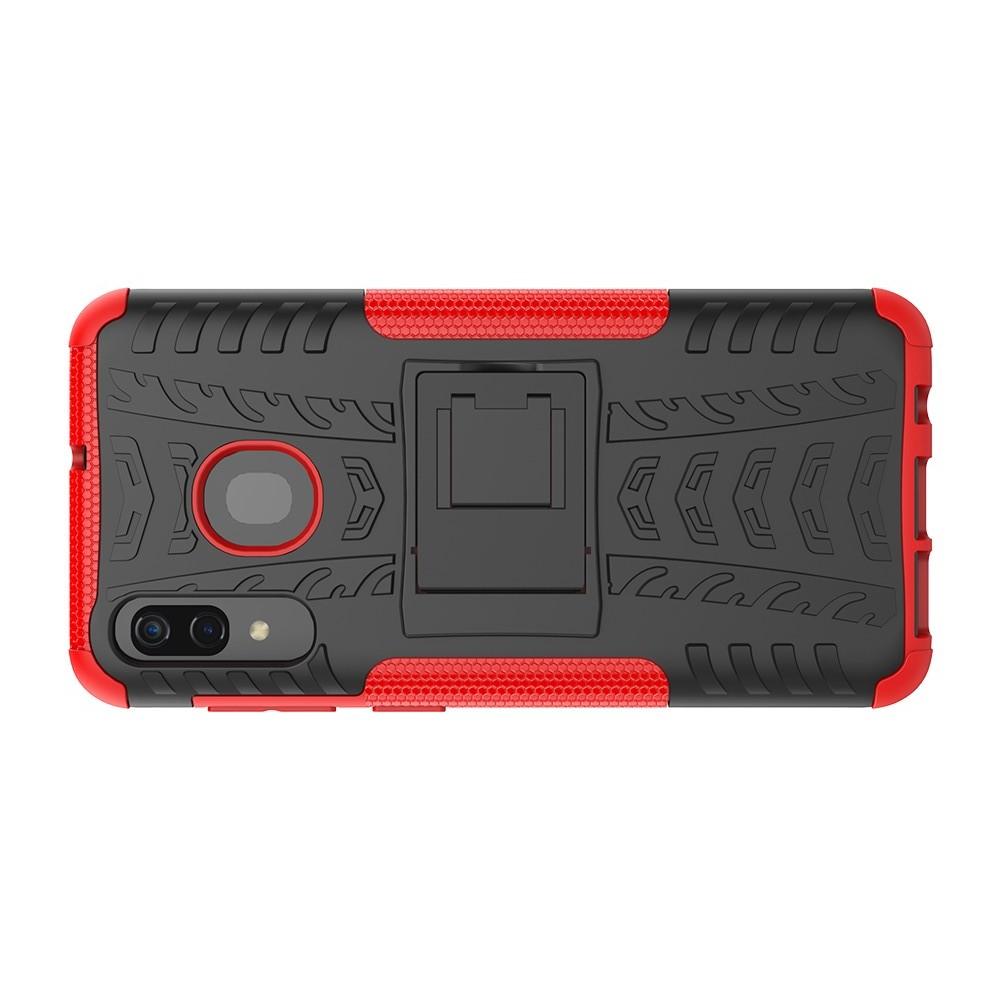 Двухкомпонентный Противоскользящий Гибридный Противоударный Чехол для Samsung Galaxy A30 / A20 с Подставкой Красный