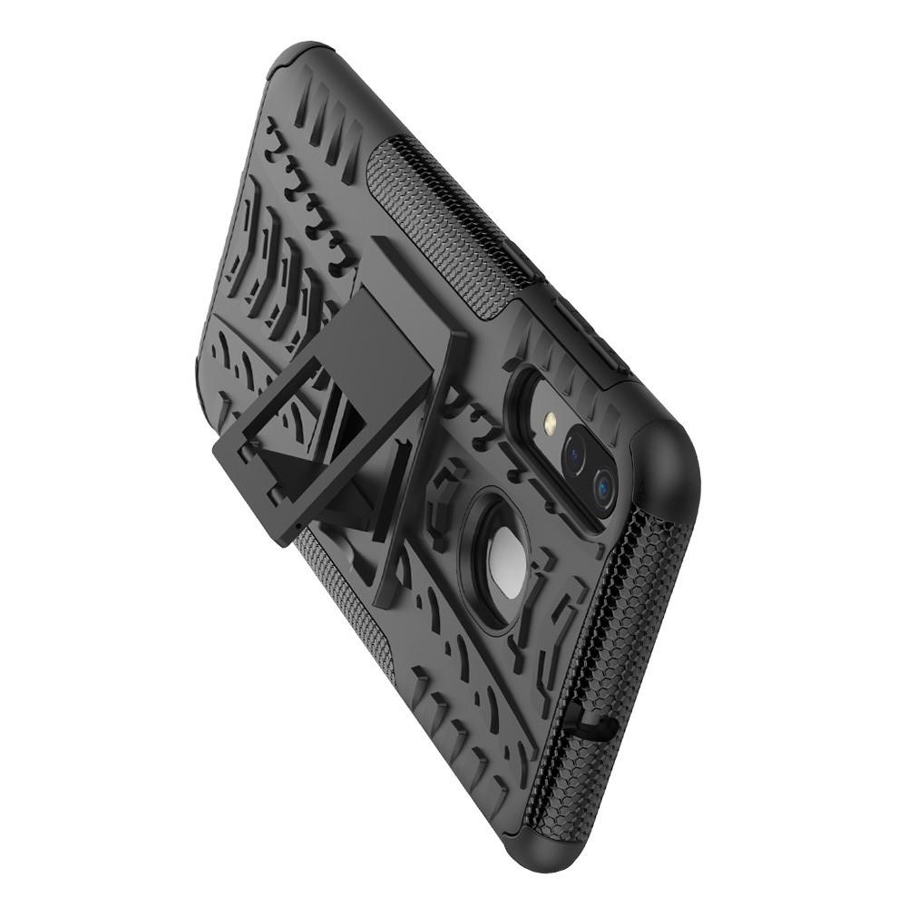 Двухкомпонентный Противоскользящий Гибридный Противоударный Чехол для Samsung Galaxy A30 / A20 с Подставкой Черный