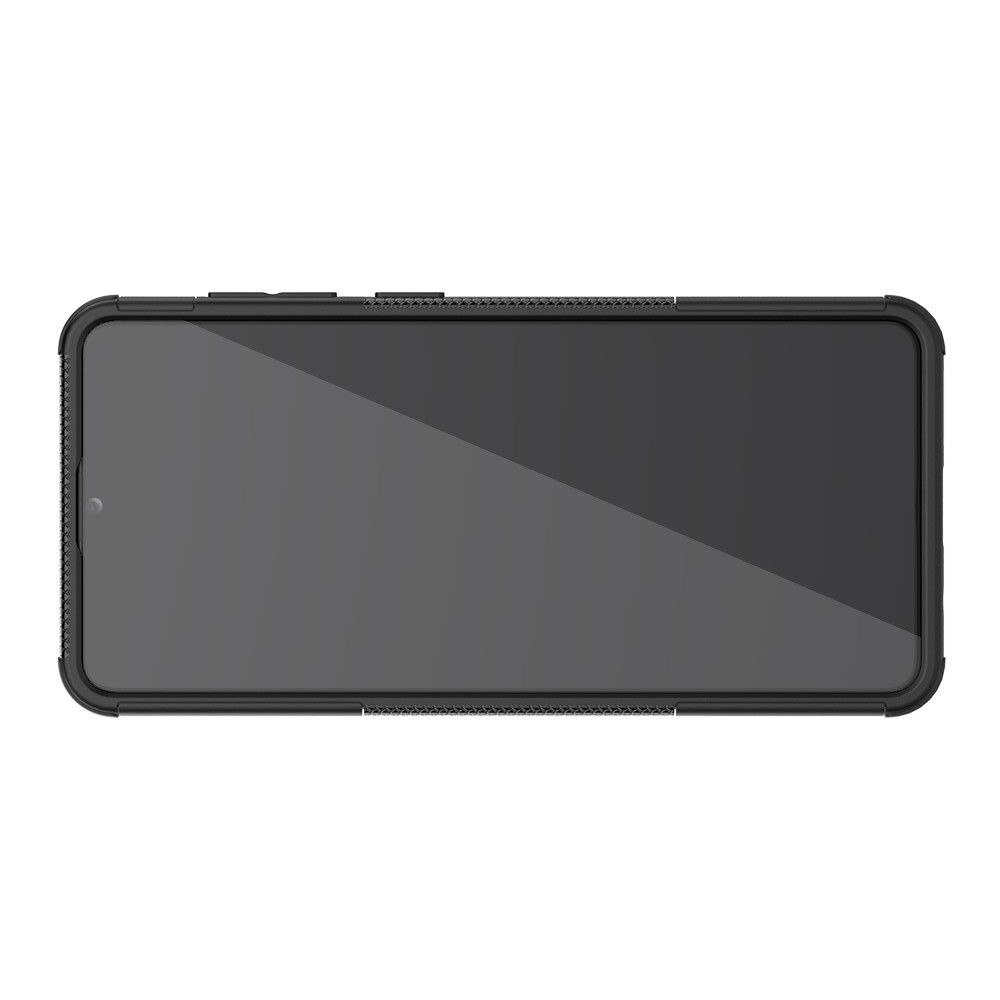 Двухкомпонентный Противоскользящий Гибридный Противоударный Чехол для Samsung Galaxy A31 с Подставкой Черный