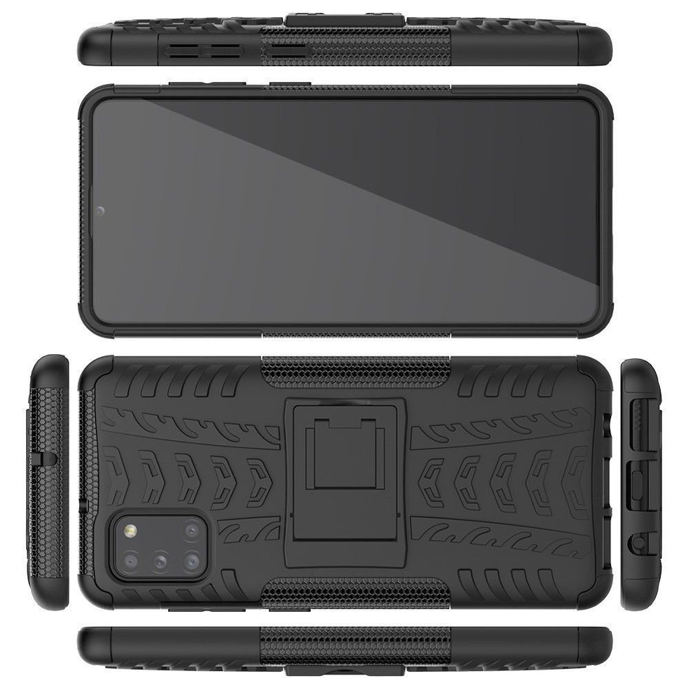 Двухкомпонентный Противоскользящий Гибридный Противоударный Чехол для Samsung Galaxy A31 с Подставкой Черный