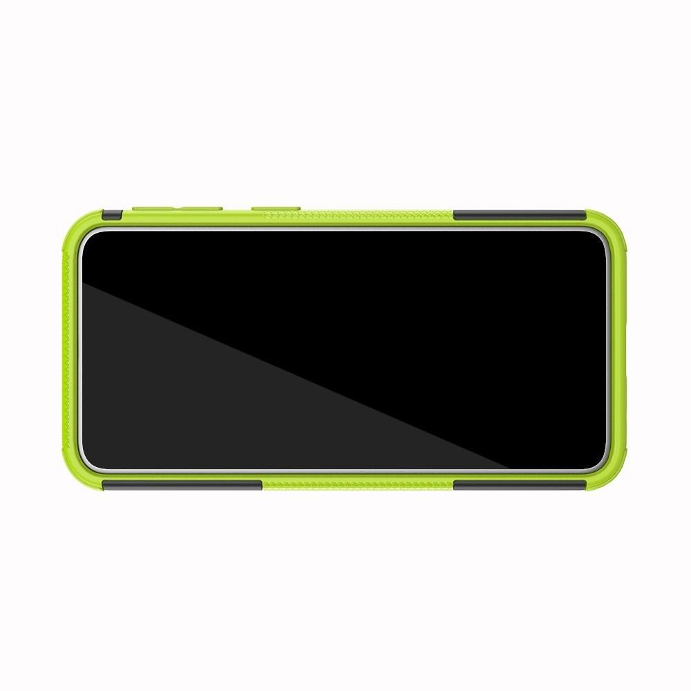 Двухкомпонентный Противоскользящий Гибридный Противоударный Чехол для Samsung Galaxy A40 с Подставкой Зеленый