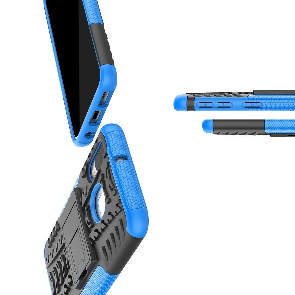 Двухкомпонентный Противоскользящий Гибридный Противоударный Чехол для Samsung Galaxy A40 с Подставкой Синий