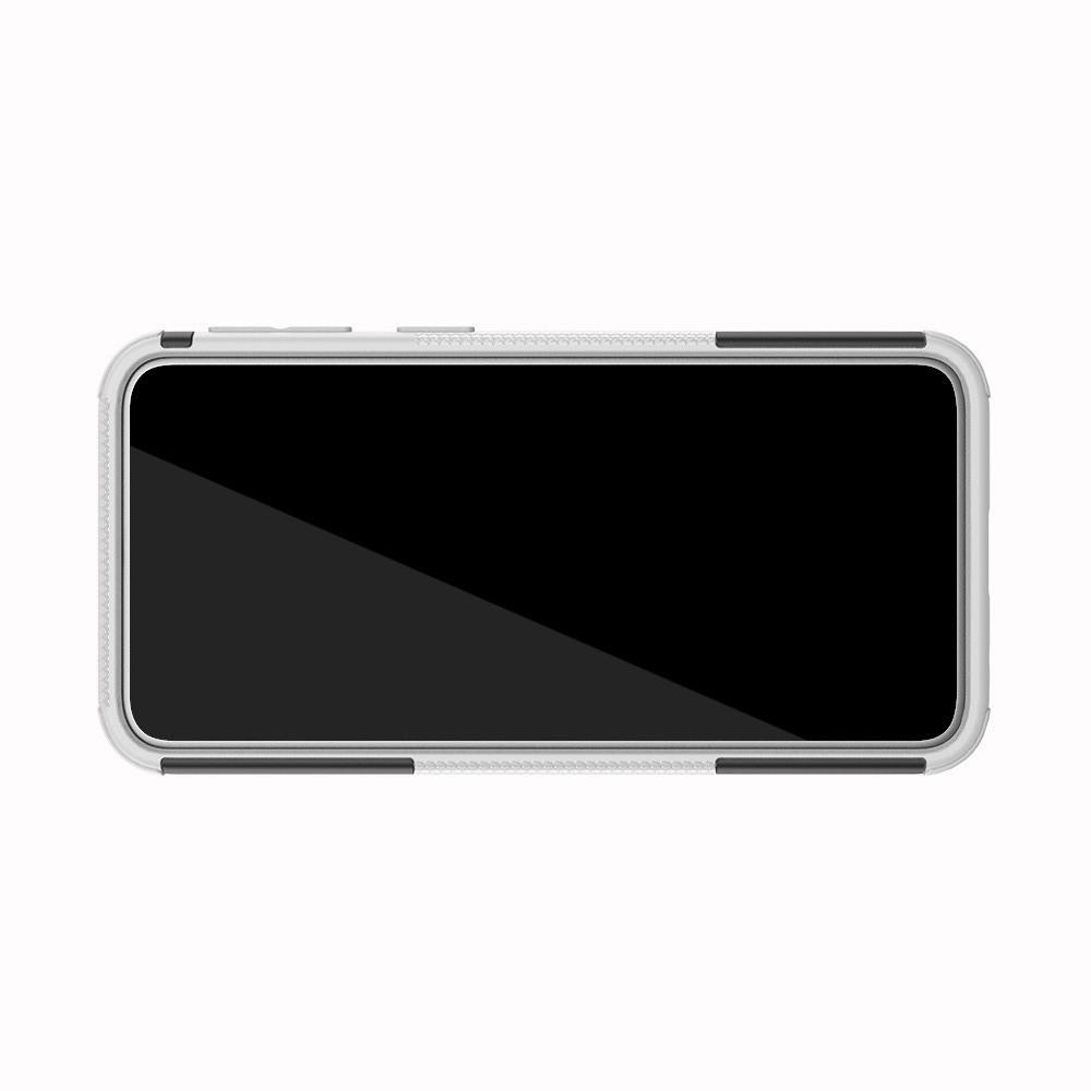 Двухкомпонентный Противоскользящий Гибридный Противоударный Чехол для Samsung Galaxy A40 с Подставкой Белый
