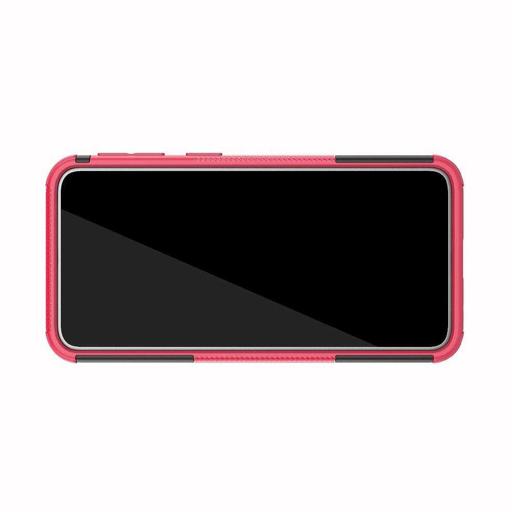 Двухкомпонентный Противоскользящий Гибридный Противоударный Чехол для Samsung Galaxy A40 с Подставкой Розовый