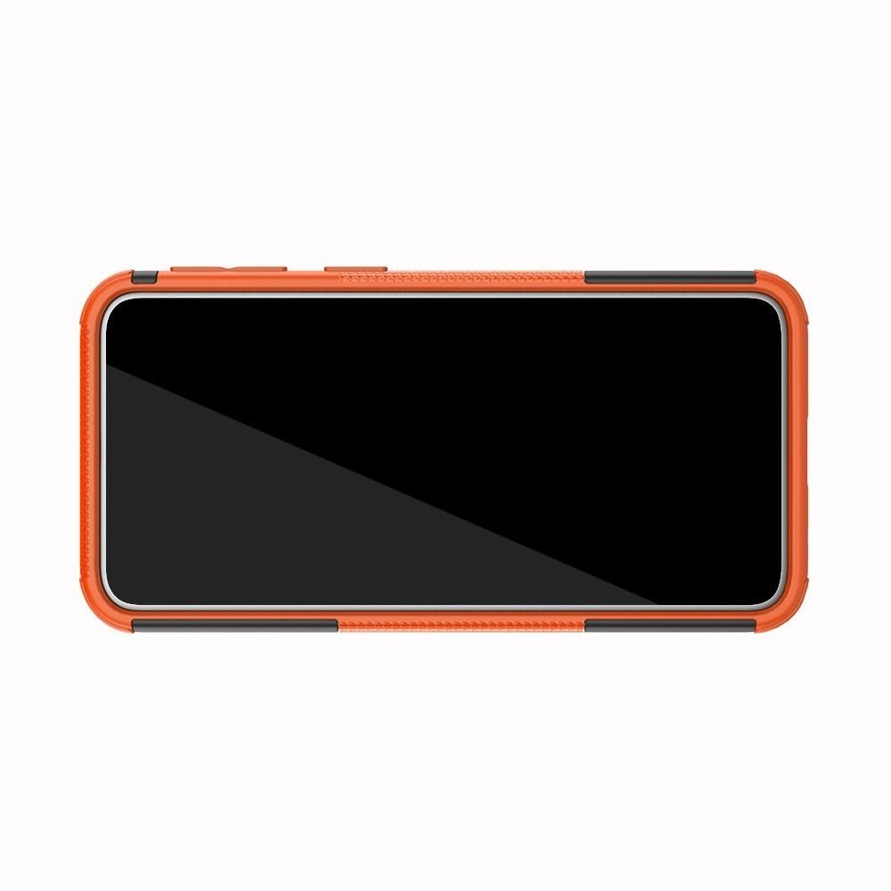 Двухкомпонентный Противоскользящий Гибридный Противоударный Чехол для Samsung Galaxy A40 с Подставкой Оранжевый