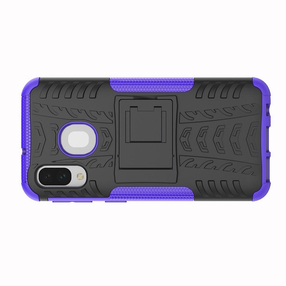 Двухкомпонентный Противоскользящий Гибридный Противоударный Чехол для Samsung Galaxy A40 с Подставкой Фиолетовый