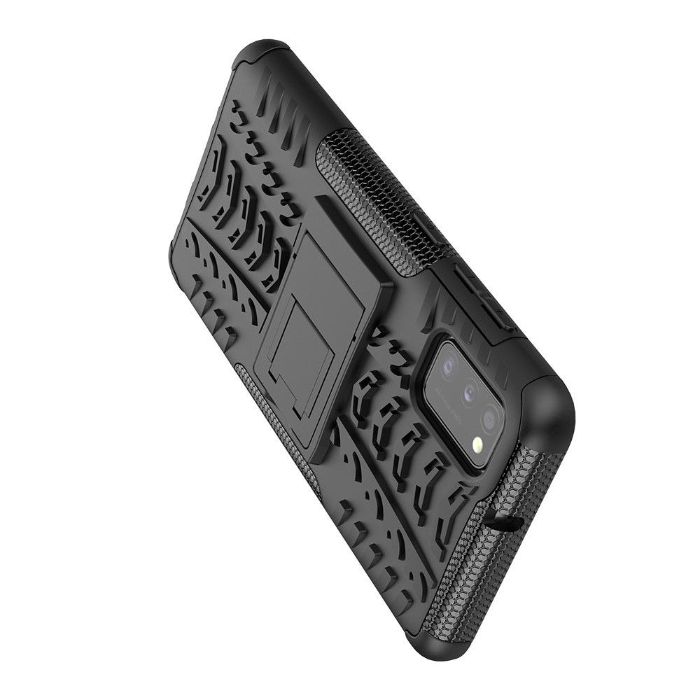 Двухкомпонентный Противоскользящий Гибридный Противоударный Чехол для Samsung Galaxy A41 с Подставкой Черный