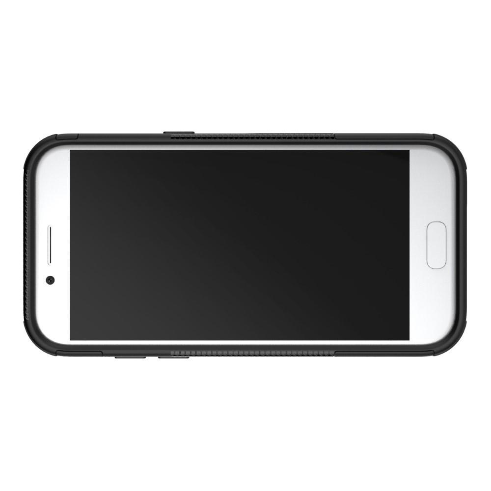 Двухкомпонентный Противоскользящий Гибридный Противоударный Чехол для Samsung Galaxy A5 2017 SM-A520F с Подставкой Черный