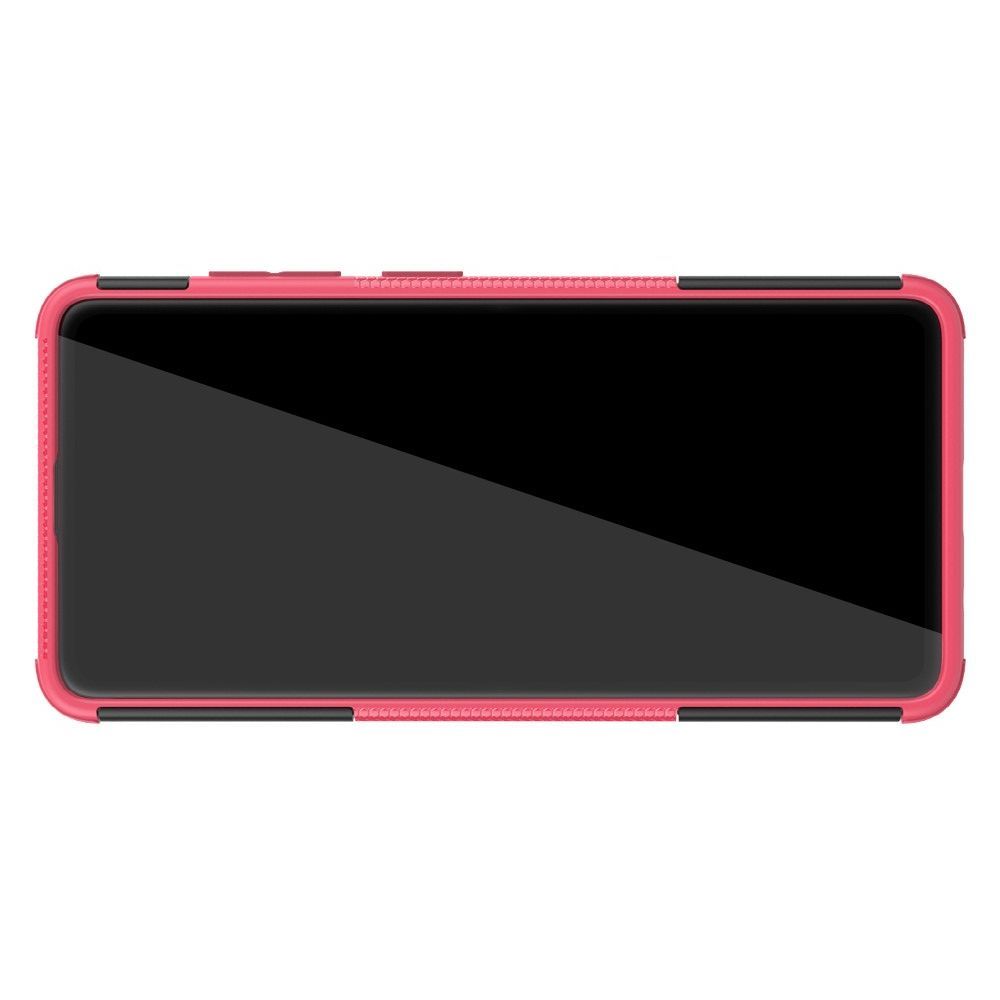 Двухкомпонентный Противоскользящий Гибридный Противоударный Чехол для Samsung Galaxy A51 с Подставкой Розовый
