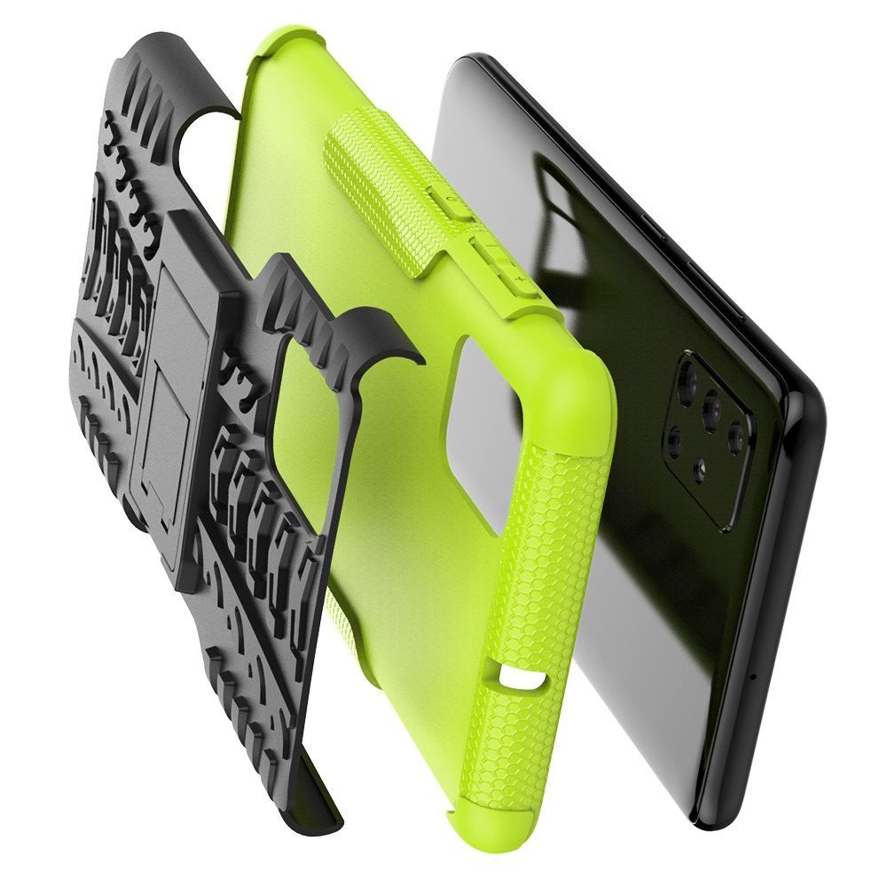 Двухкомпонентный Противоскользящий Гибридный Противоударный Чехол для Samsung Galaxy A51 с Подставкой Зеленый