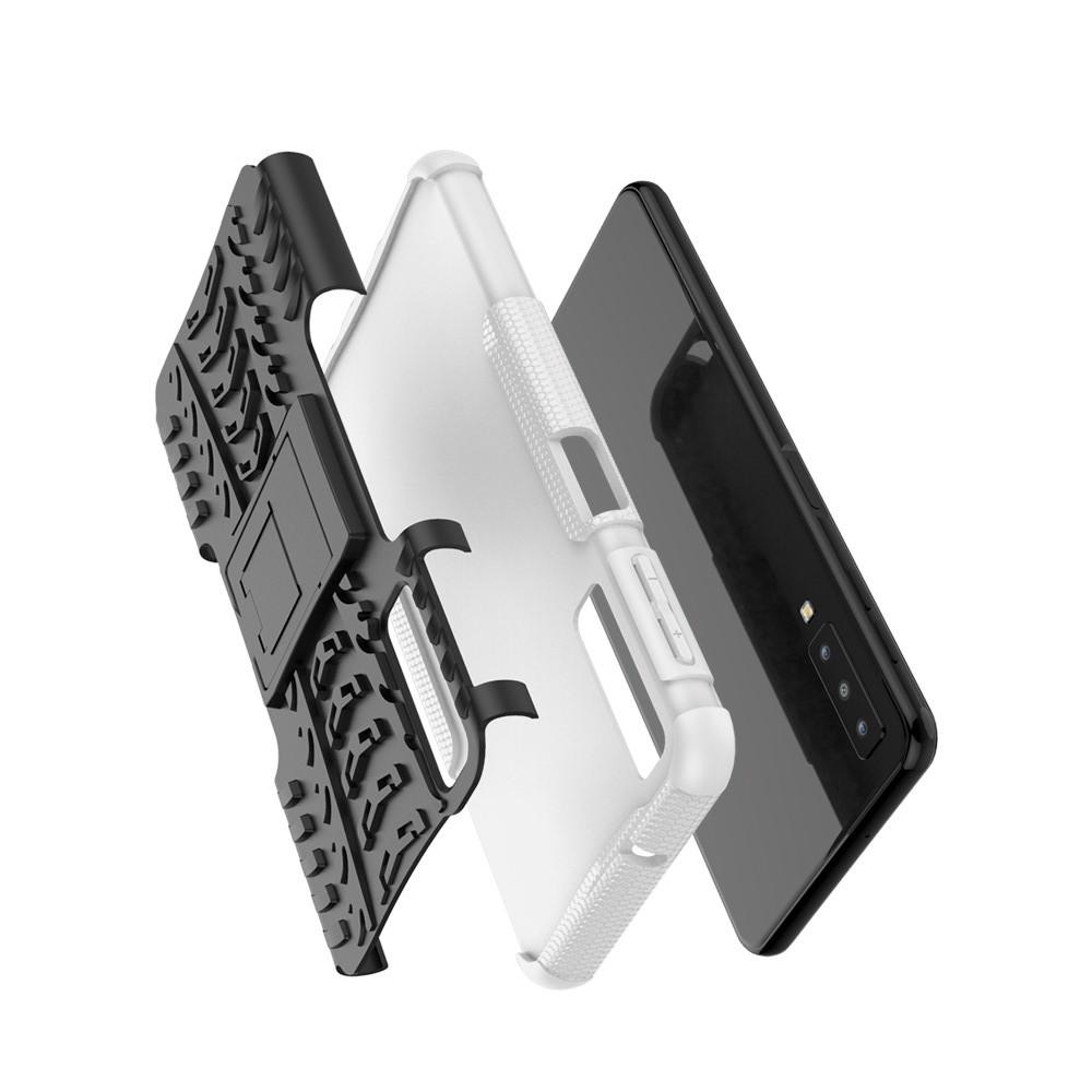 Двухкомпонентный Противоскользящий Гибридный Противоударный Чехол для Samsung Galaxy A7 2018 SM-A750 с Подставкой Белый