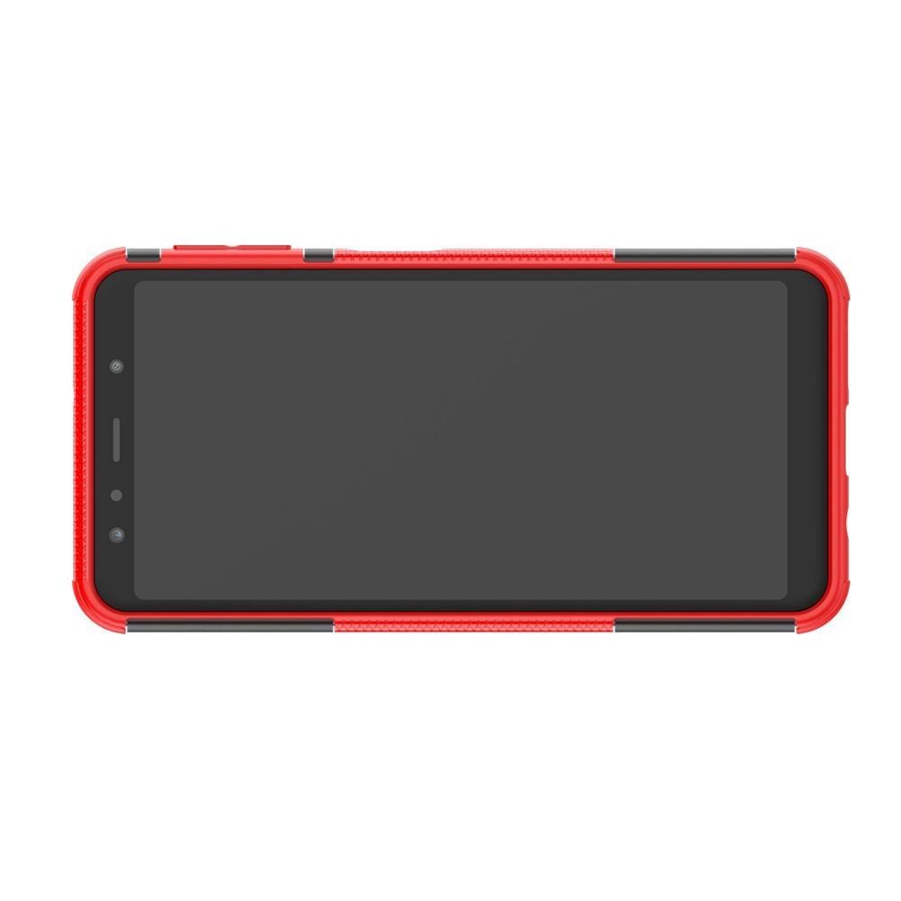 Двухкомпонентный Противоскользящий Гибридный Противоударный Чехол для Samsung Galaxy A7 2018 SM-A750 с Подставкой Красный
