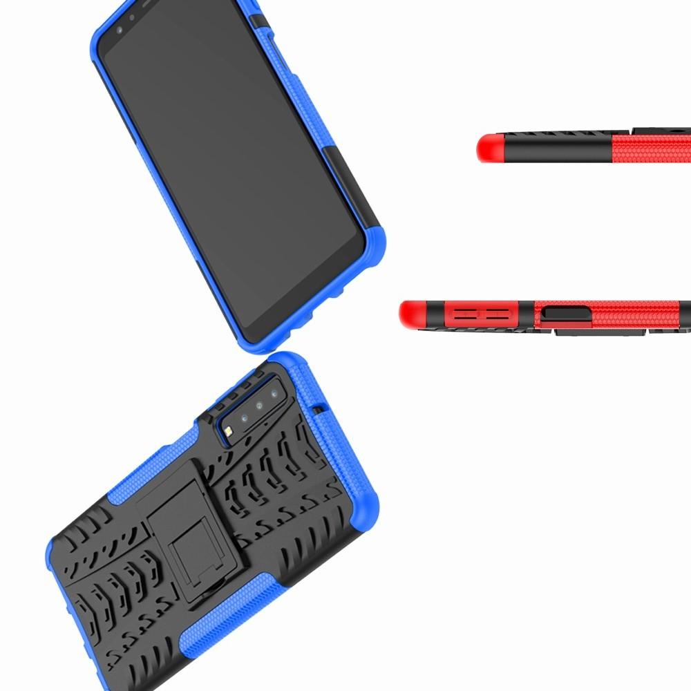 Двухкомпонентный Противоскользящий Гибридный Противоударный Чехол для Samsung Galaxy A7 2018 SM-A750 с Подставкой Синий