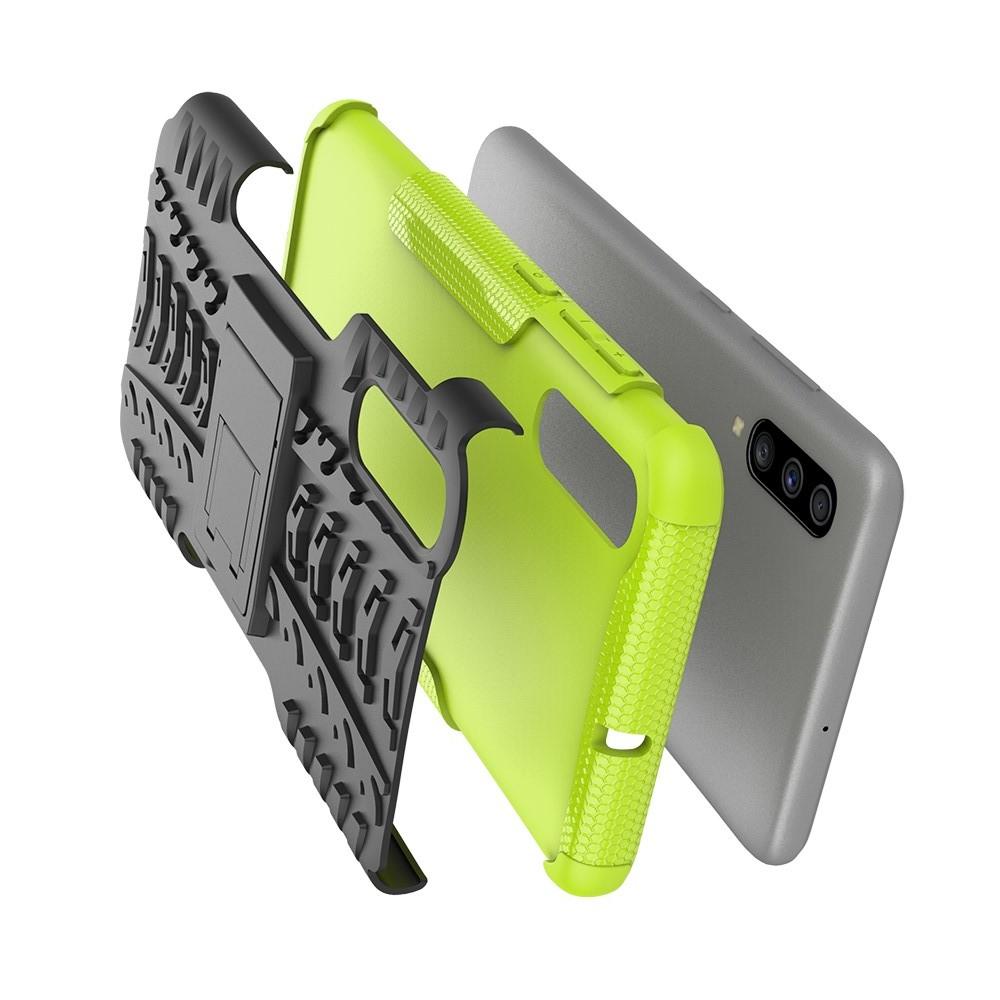 Двухкомпонентный Противоскользящий Гибридный Противоударный Чехол для Samsung Galaxy A70 с Подставкой Зеленый