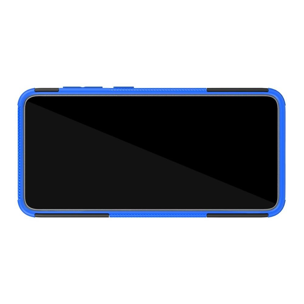 Двухкомпонентный Противоскользящий Гибридный Противоударный Чехол для Samsung Galaxy A70 с Подставкой Синий