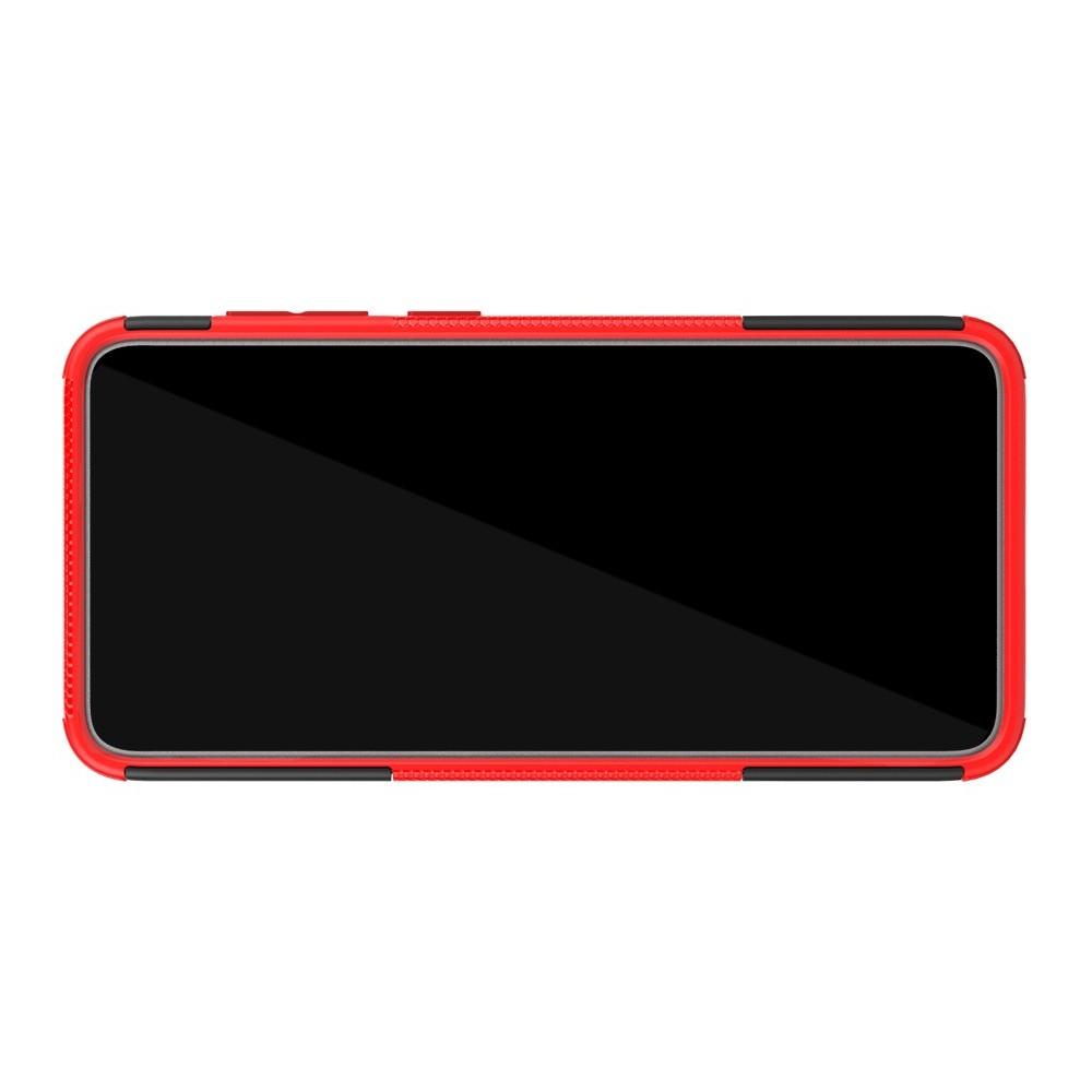 Двухкомпонентный Противоскользящий Гибридный Противоударный Чехол для Samsung Galaxy A70 с Подставкой Красный
