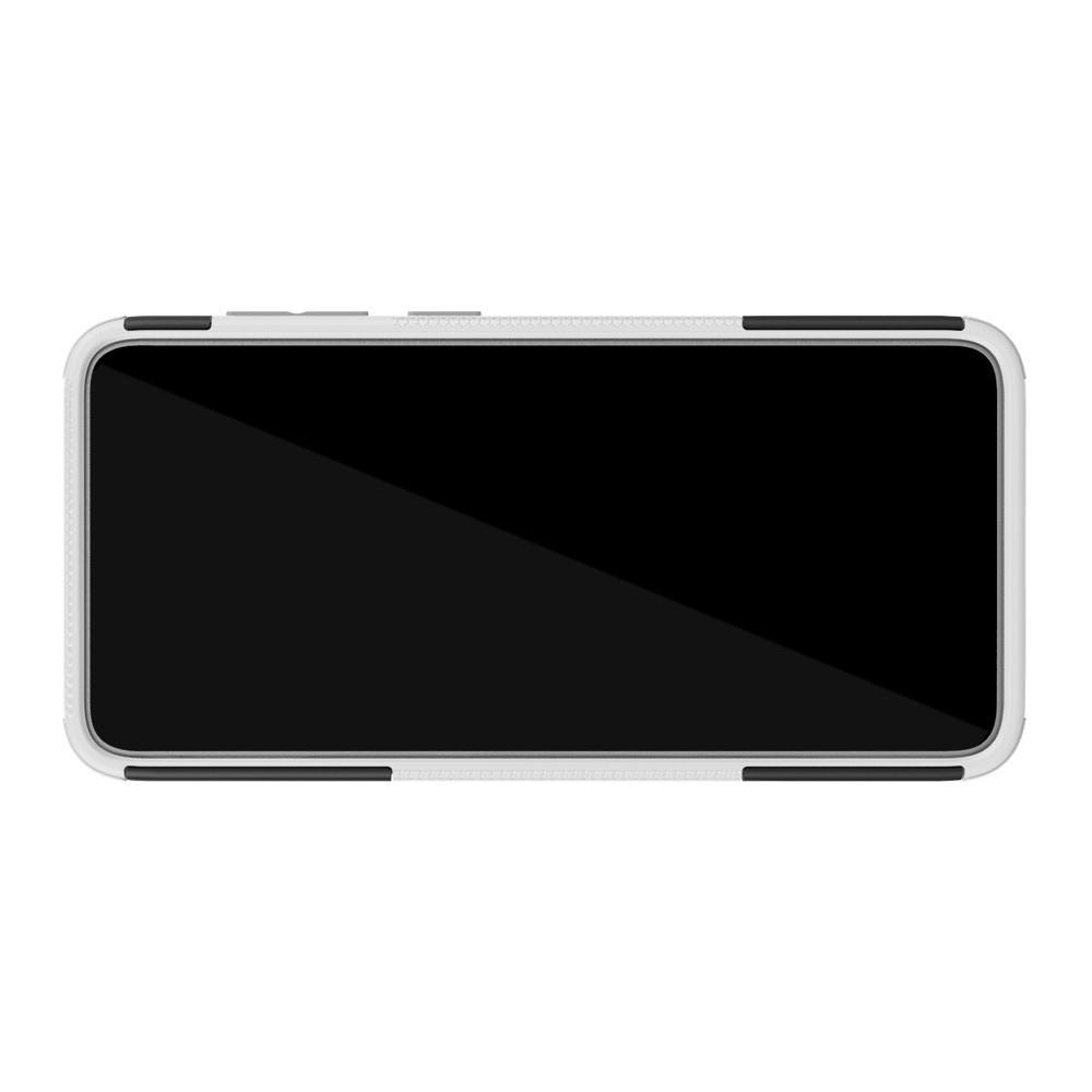 Двухкомпонентный Противоскользящий Гибридный Противоударный Чехол для Samsung Galaxy A70 с Подставкой Белый