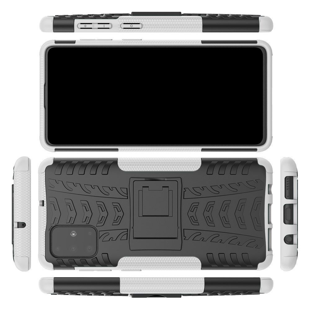 Двухкомпонентный Противоскользящий Гибридный Противоударный Чехол для Samsung Galaxy A71 с Подставкой Белый