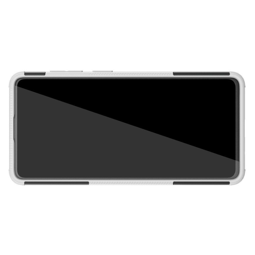 Двухкомпонентный Противоскользящий Гибридный Противоударный Чехол для Samsung Galaxy A71 с Подставкой Белый