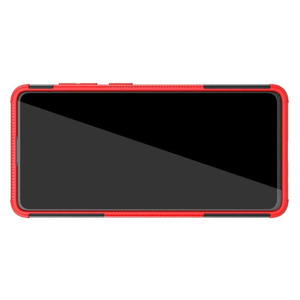 Двухкомпонентный Противоскользящий Гибридный Противоударный Чехол для Samsung Galaxy A71 с Подставкой Красный