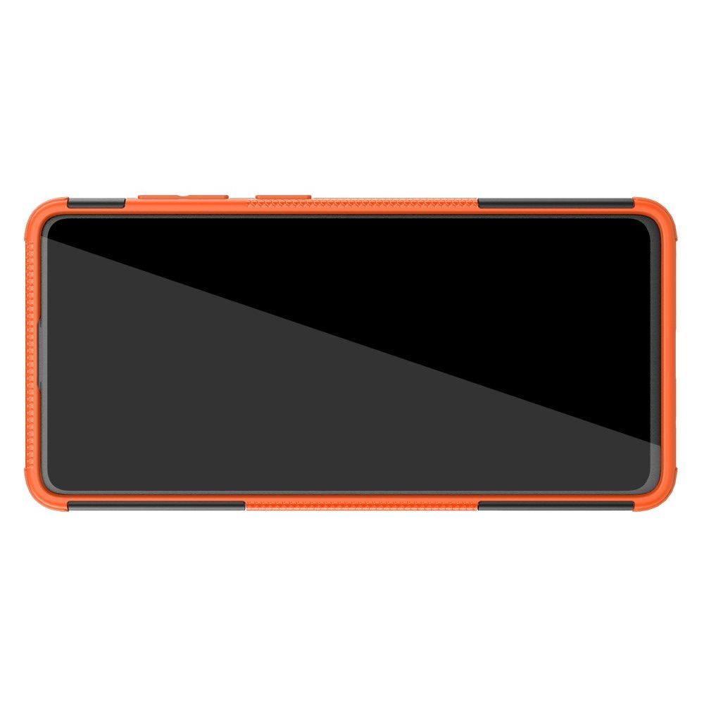 Двухкомпонентный Противоскользящий Гибридный Противоударный Чехол для Samsung Galaxy A71 с Подставкой Оранжевый
