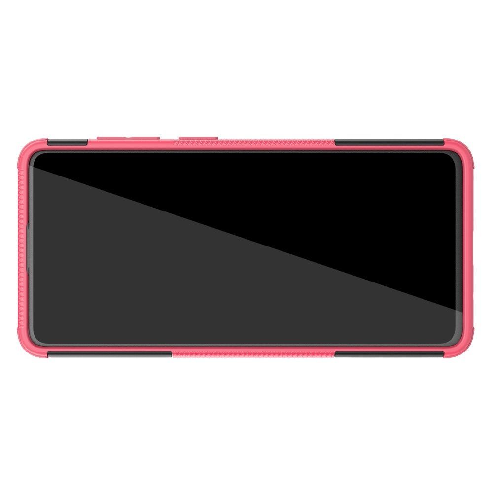 Двухкомпонентный Противоскользящий Гибридный Противоударный Чехол для Samsung Galaxy A71 с Подставкой Розовый