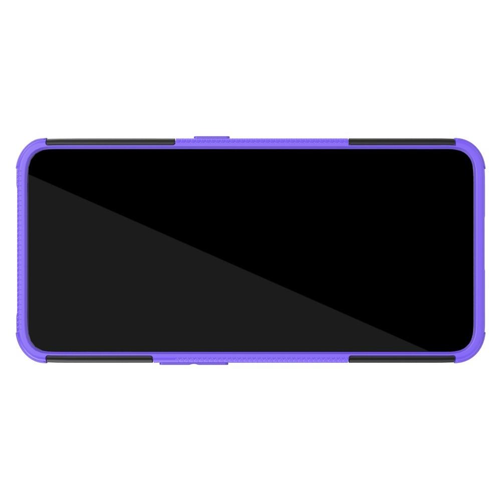 Двухкомпонентный Противоскользящий Гибридный Противоударный Чехол для Samsung Galaxy A80 / A90 с Подставкой Фиолетовый