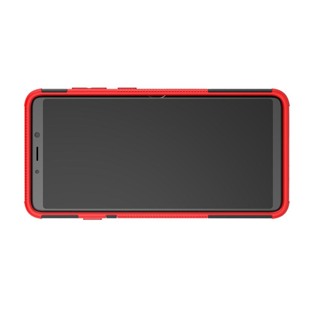 Двухкомпонентный Противоскользящий Гибридный Противоударный Чехол для Samsung Galaxy A9 2018 SM-A920F с Подставкой Красный