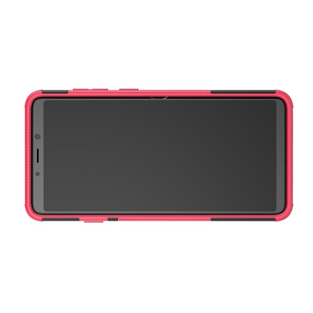 Двухкомпонентный Противоскользящий Гибридный Противоударный Чехол для Samsung Galaxy A9 2018 SM-A920F с Подставкой Розовый