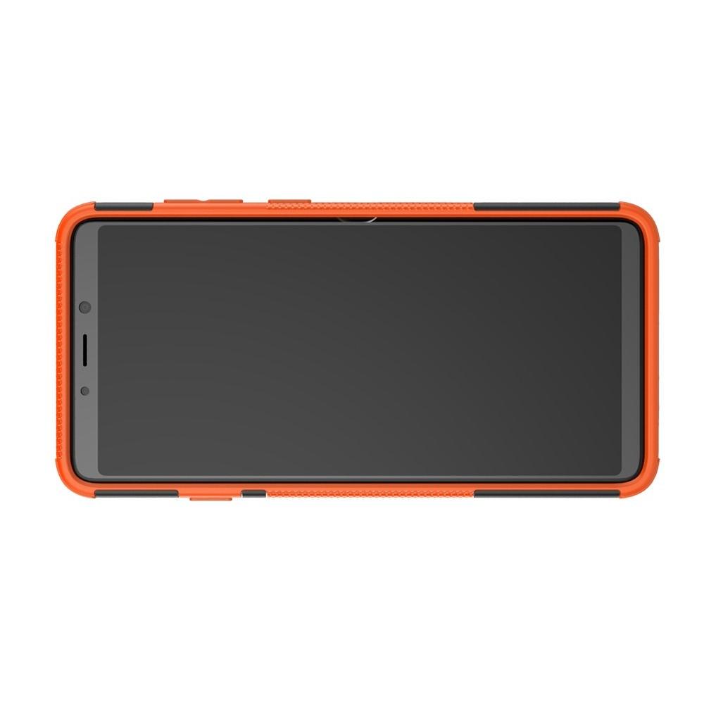 Двухкомпонентный Противоскользящий Гибридный Противоударный Чехол для Samsung Galaxy A9 2018 SM-A920F с Подставкой Оранжевый