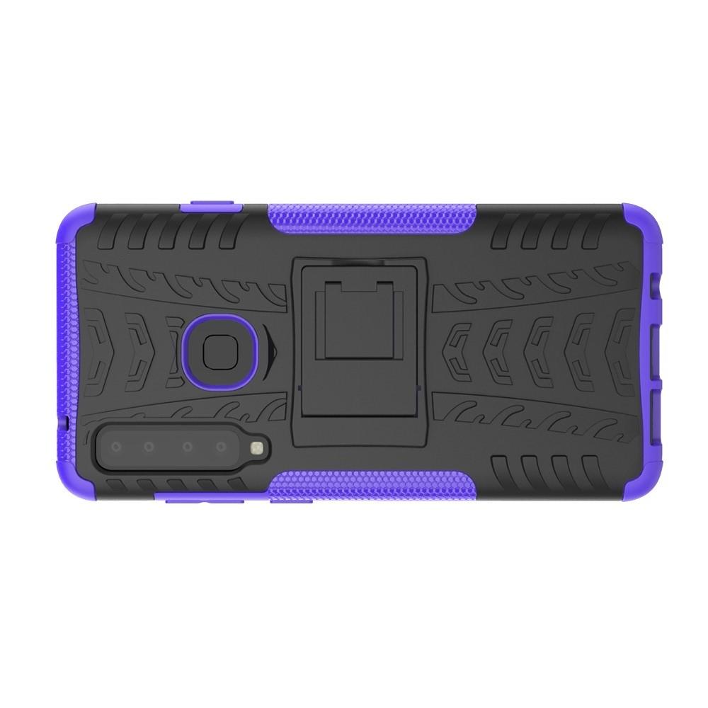Двухкомпонентный Противоскользящий Гибридный Противоударный Чехол для Samsung Galaxy A9 2018 SM-A920F с Подставкой Фиолетовый