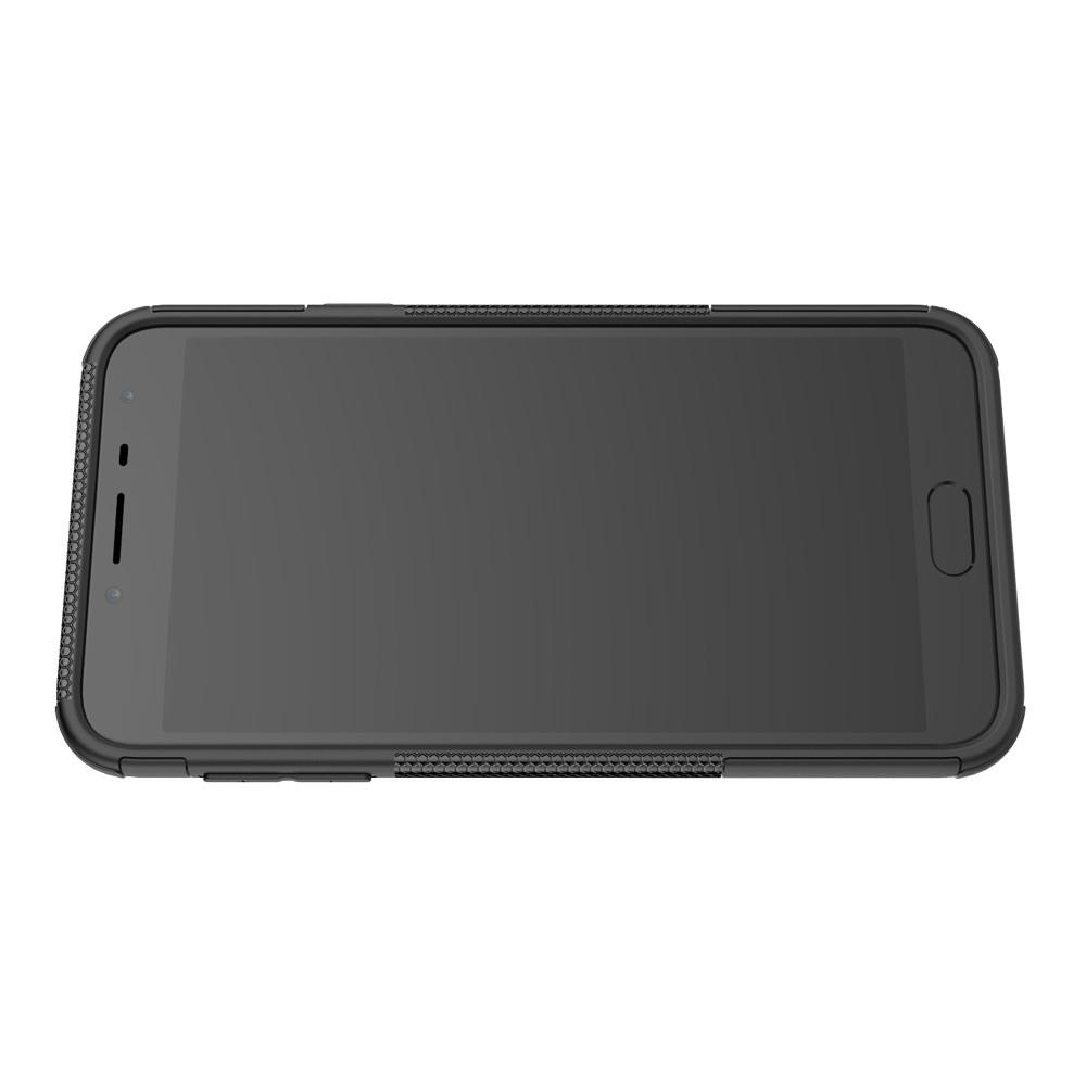 Двухкомпонентный Противоскользящий Гибридный Противоударный Чехол для Samsung Galaxy J4 2018 SM-J400 с Подставкой Черный