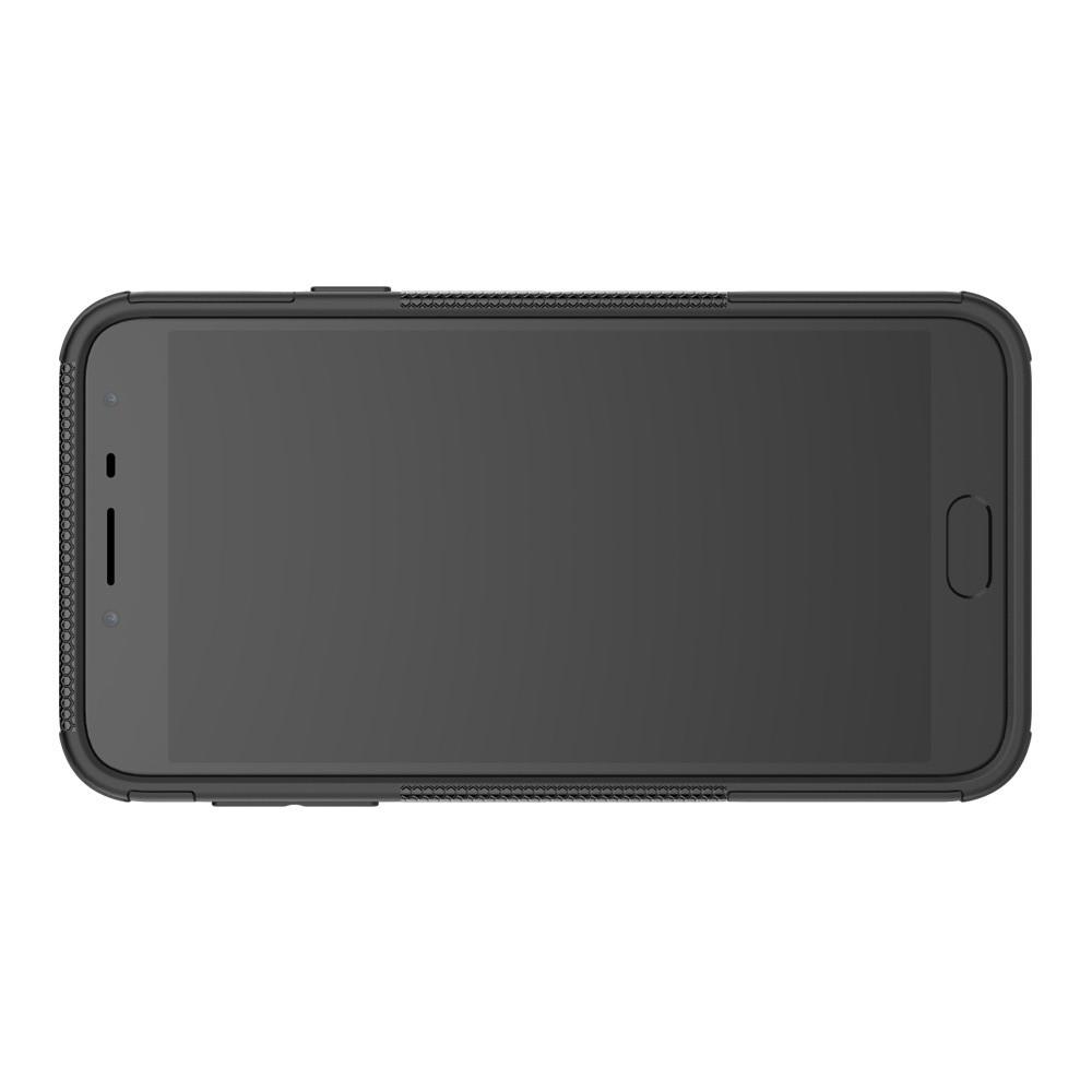 Двухкомпонентный Противоскользящий Гибридный Противоударный Чехол для Samsung Galaxy J4 2018 SM-J400 с Подставкой Черный