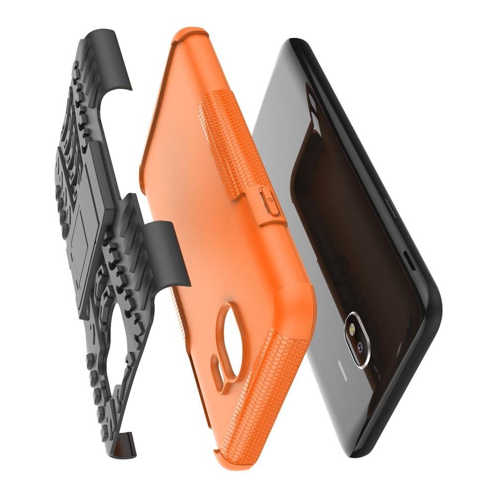 Двухкомпонентный Противоскользящий Гибридный Противоударный Чехол для Samsung Galaxy J4 2018 SM-J400 с Подставкой Оранжевый
