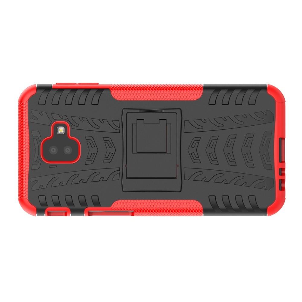 Двухкомпонентный Противоскользящий Гибридный Противоударный Чехол для Samsung Galaxy J6 Plus 2018 SM-J610F с Подставкой Красный