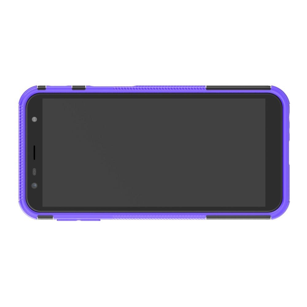 Двухкомпонентный Противоскользящий Гибридный Противоударный Чехол для Samsung Galaxy J6 Plus 2018 SM-J610F с Подставкой Фиолетовый