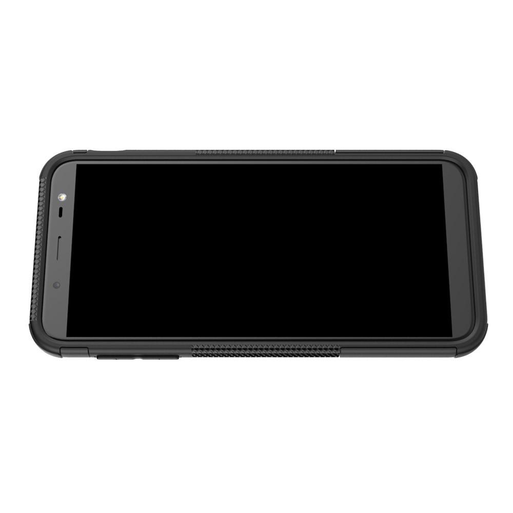 Двухкомпонентный Противоскользящий Гибридный Противоударный Чехол для Samsung Galaxy J6 SM-J600 с Подставкой Черный