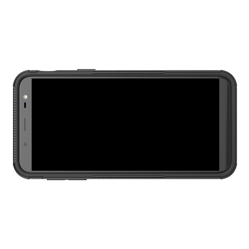 Двухкомпонентный Противоскользящий Гибридный Противоударный Чехол для Samsung Galaxy J6 SM-J600 с Подставкой Черный